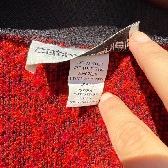 Vintage 90s Cathy Daniels Red Black Attached Cardigan Sweater | Size Large - Picture 8 of 13
